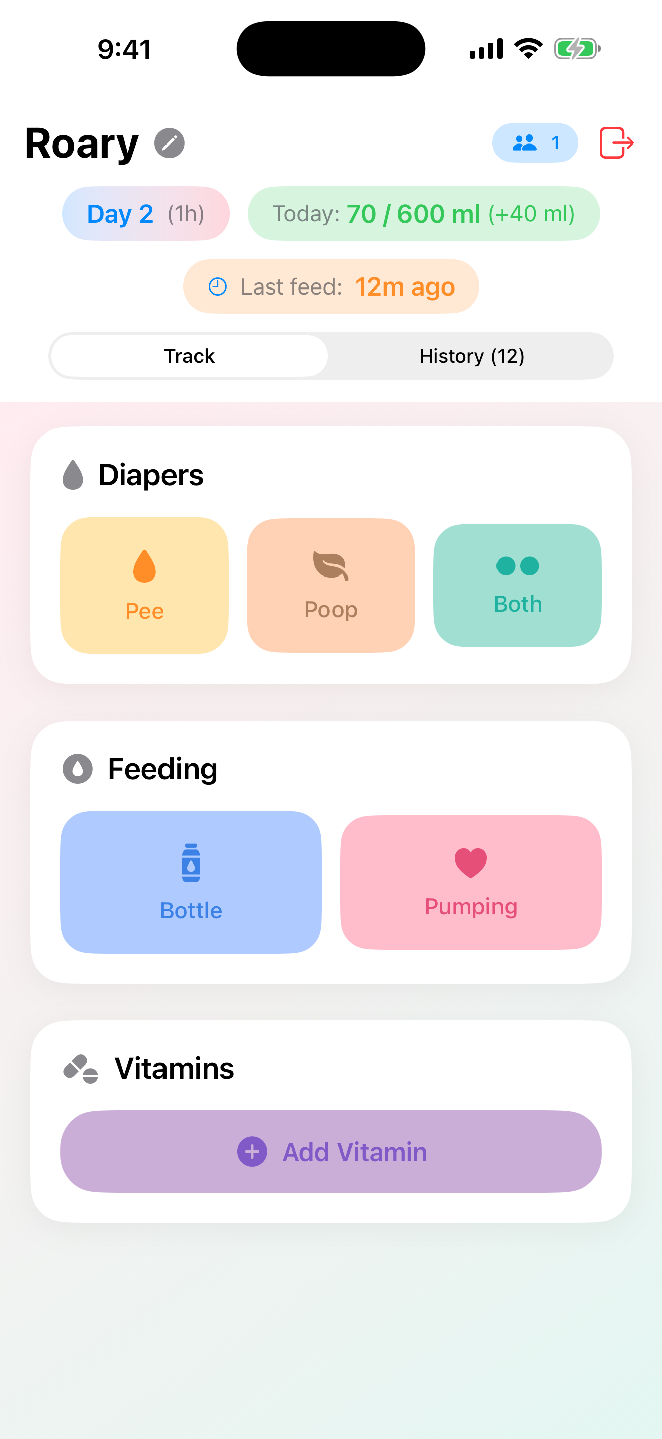 Roary Baby tracking screen